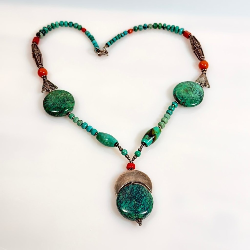 Vintage Turquoise Necklace Sterling Silver Beads 20" with a 2" Drop - Picture 4 of 12